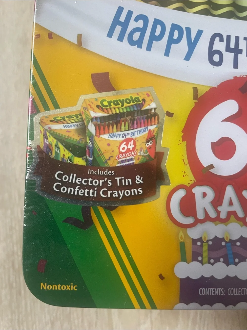 Crayola Happy 64th Birthday 64 Crayons Collector's Tin Confetti Nontoxic 2022